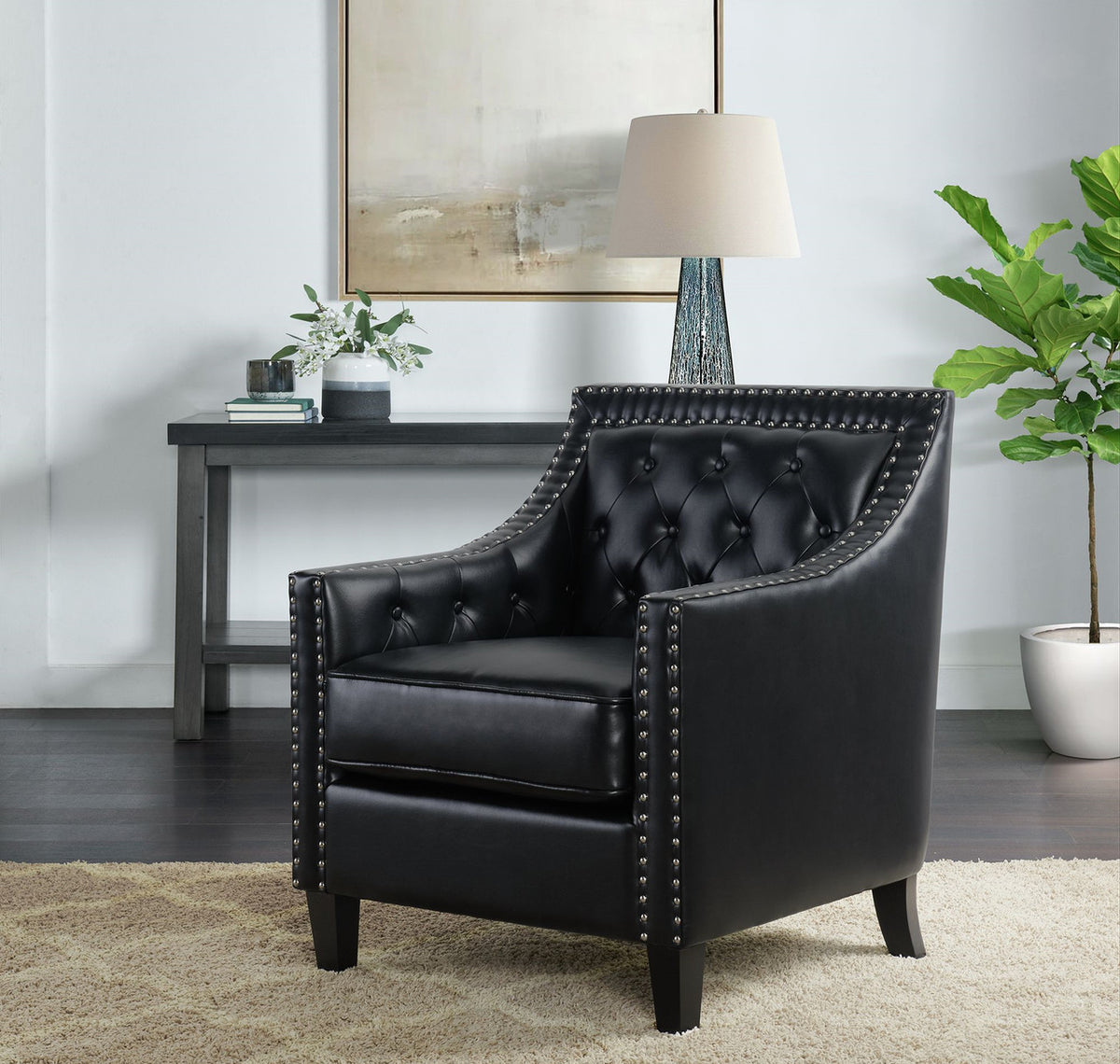 DAHLIA Black Faux Leather 30" Wide Accent Chair