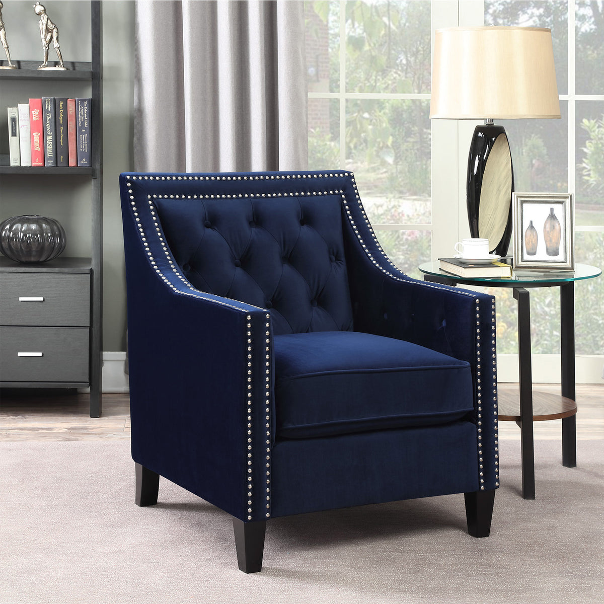 DAHLIA Dark Blue Fabric 30" Wide Accent Chair