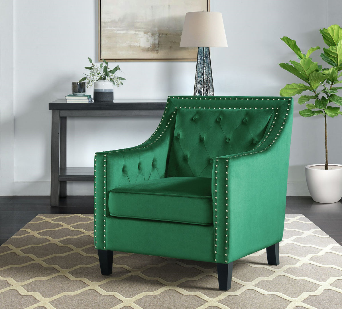 DAHLIA Emerald Fabric 30" Wide Accent Chair