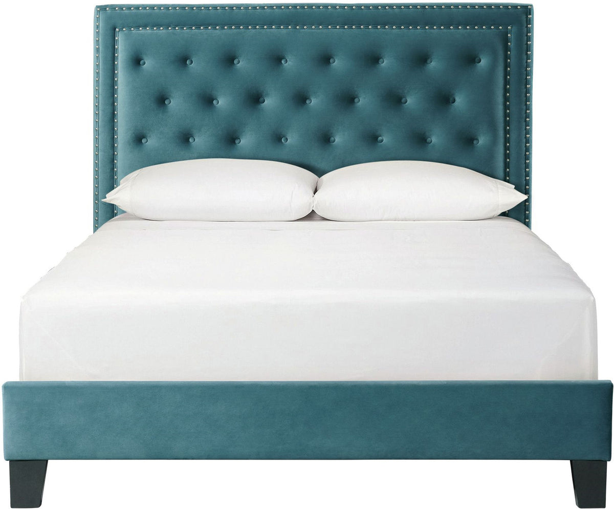 DAHLIA Marine Blue Velvet Platform Bed