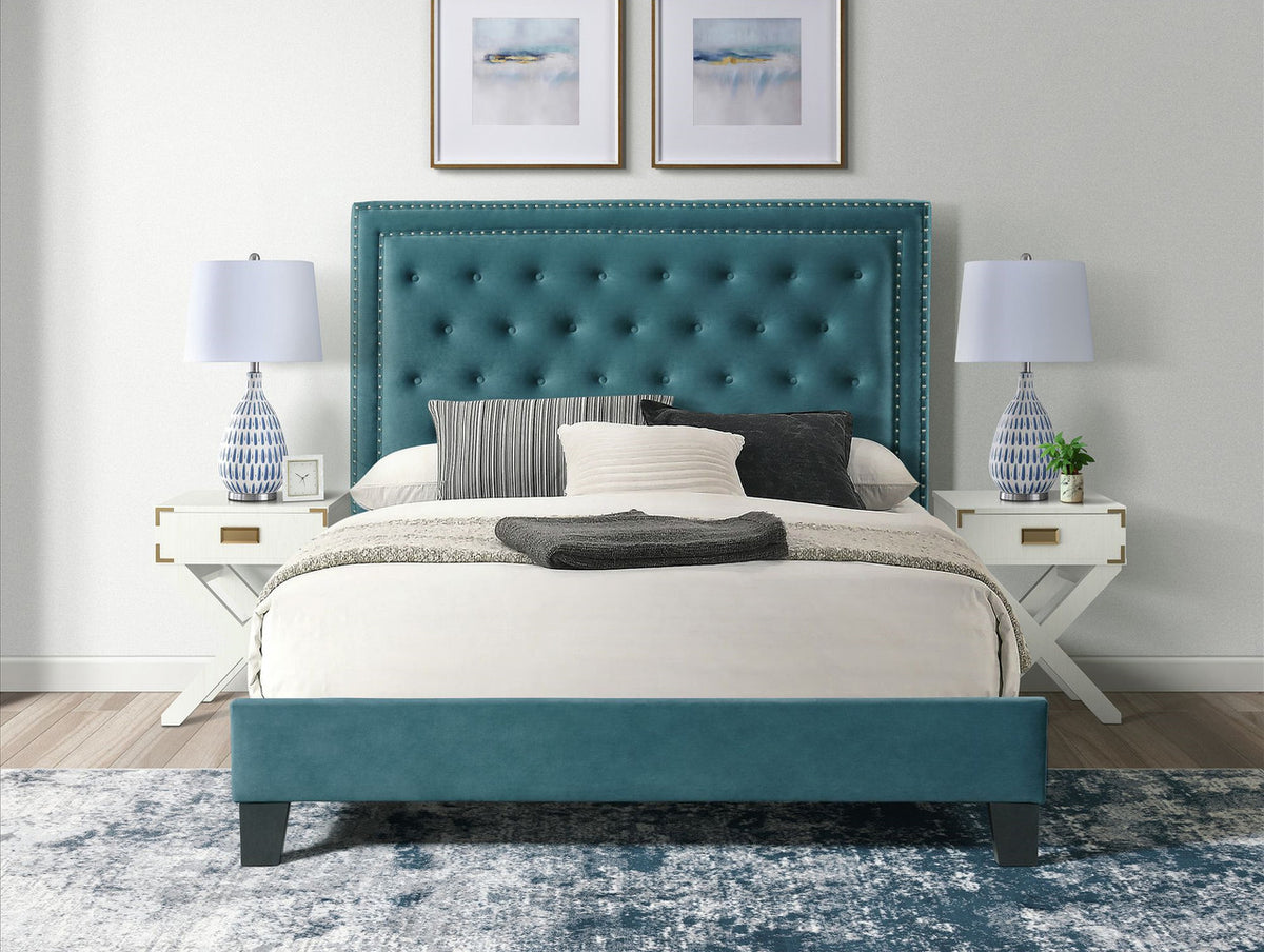 DAHLIA Marine Blue Velvet Platform Bed