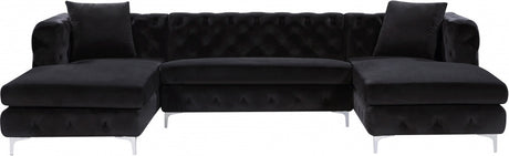 DALEYZA Black 127" Wide Velvet Double Chaise Sectional