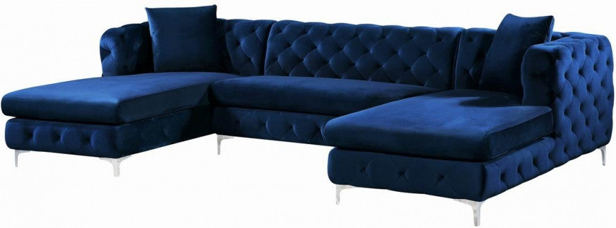 DALEYZA Blue 127" Wide Velvet Double Chaise Sectional