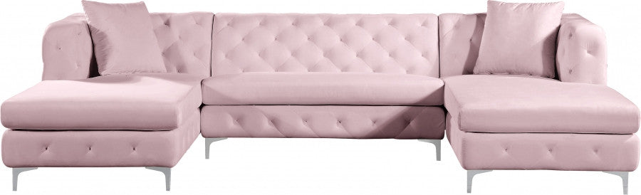 DALEYZA Pink 127" Wide Velvet Double Chaise Sectional