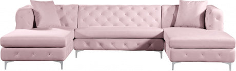 DALEYZA Pink 127" Wide Velvet Double Chaise Sectional