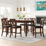 DAMIAN Brown 7 Piece Counter Dining Set