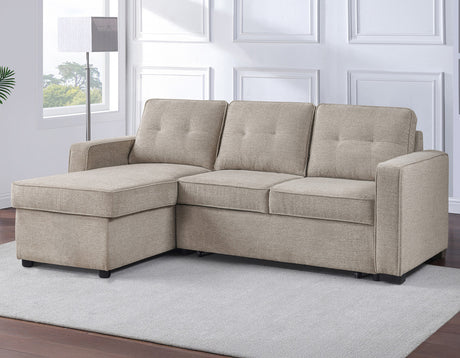 DAPHNE Light Brown Chenille 87" Wide Reversible Sectional with Pull-Out Sleeper & Storage (RTA)