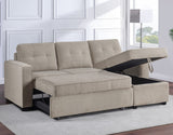 DAPHNE Light Brown Chenille 87" Wide Reversible Sectional with Pull-Out Sleeper & Storage (RTA)