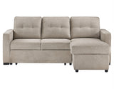 DAPHNE Light Brown Chenille 87" Wide Reversible Sectional with Pull-Out Sleeper & Storage (RTA)