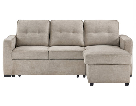 DAPHNE Light Brown Chenille 87" Wide Reversible Sectional with Pull-Out Sleeper & Storage (RTA)