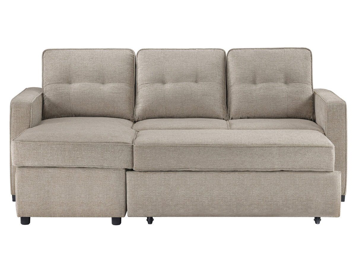 DAPHNE Light Brown Chenille 87" Wide Reversible Sectional with Pull-Out Sleeper & Storage (RTA)