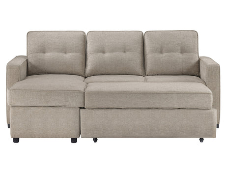 DAPHNE Light Brown Chenille 87" Wide Reversible Sectional with Pull-Out Sleeper & Storage (RTA)