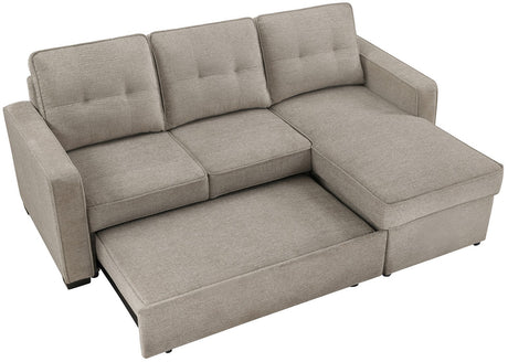 DAPHNE Light Brown Chenille 87" Wide Reversible Sectional with Pull-Out Sleeper & Storage (RTA)