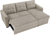 DAPHNE Light Brown Chenille 87" Wide Reversible Sectional with Pull-Out Sleeper & Storage (RTA)