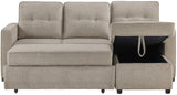 DAPHNE Light Brown Chenille 87" Wide Reversible Sectional with Pull-Out Sleeper & Storage (RTA)