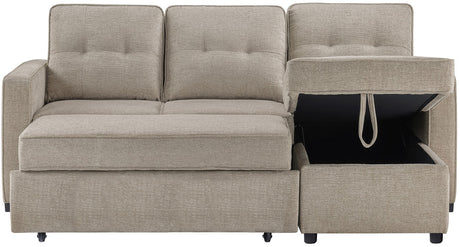 DAPHNE Light Brown Chenille 87" Wide Reversible Sectional with Pull-Out Sleeper & Storage (RTA)