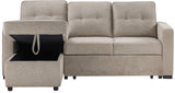 DAPHNE Light Brown Chenille 87" Wide Reversible Sectional with Pull-Out Sleeper & Storage (RTA)