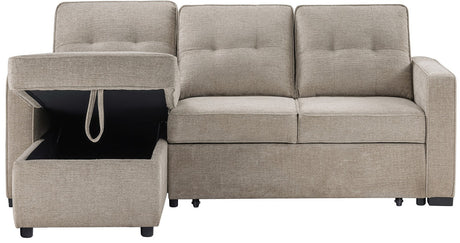 DAPHNE Light Brown Chenille 87" Wide Reversible Sectional with Pull-Out Sleeper & Storage (RTA)