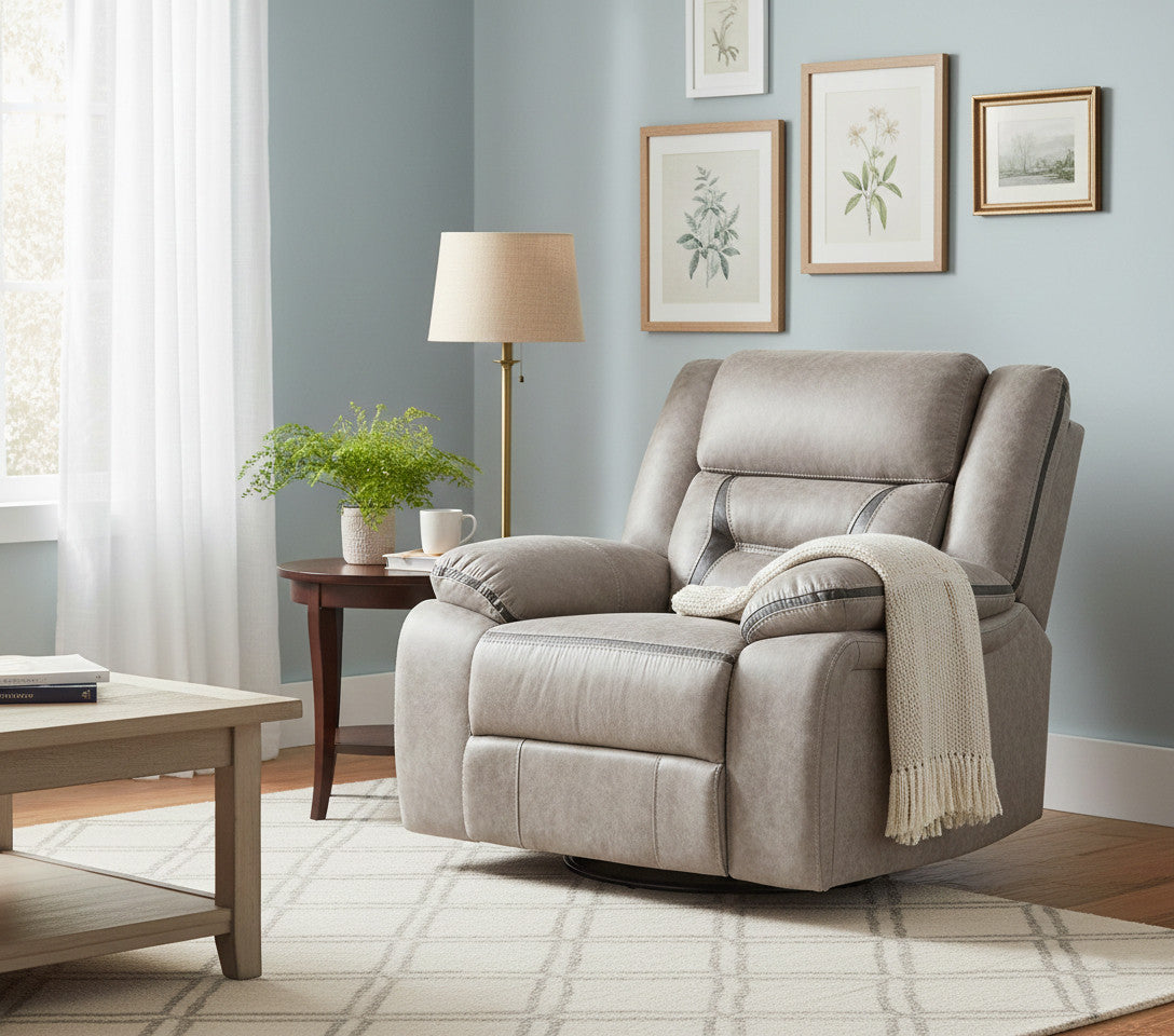 DEAN Taupe 41" Wide x 40" Height Brown Swivel Glider Recliner