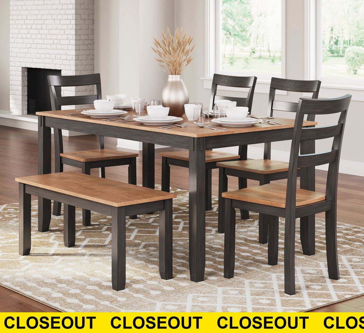 DELFINA Dark Brown 6 Piece Dining Set