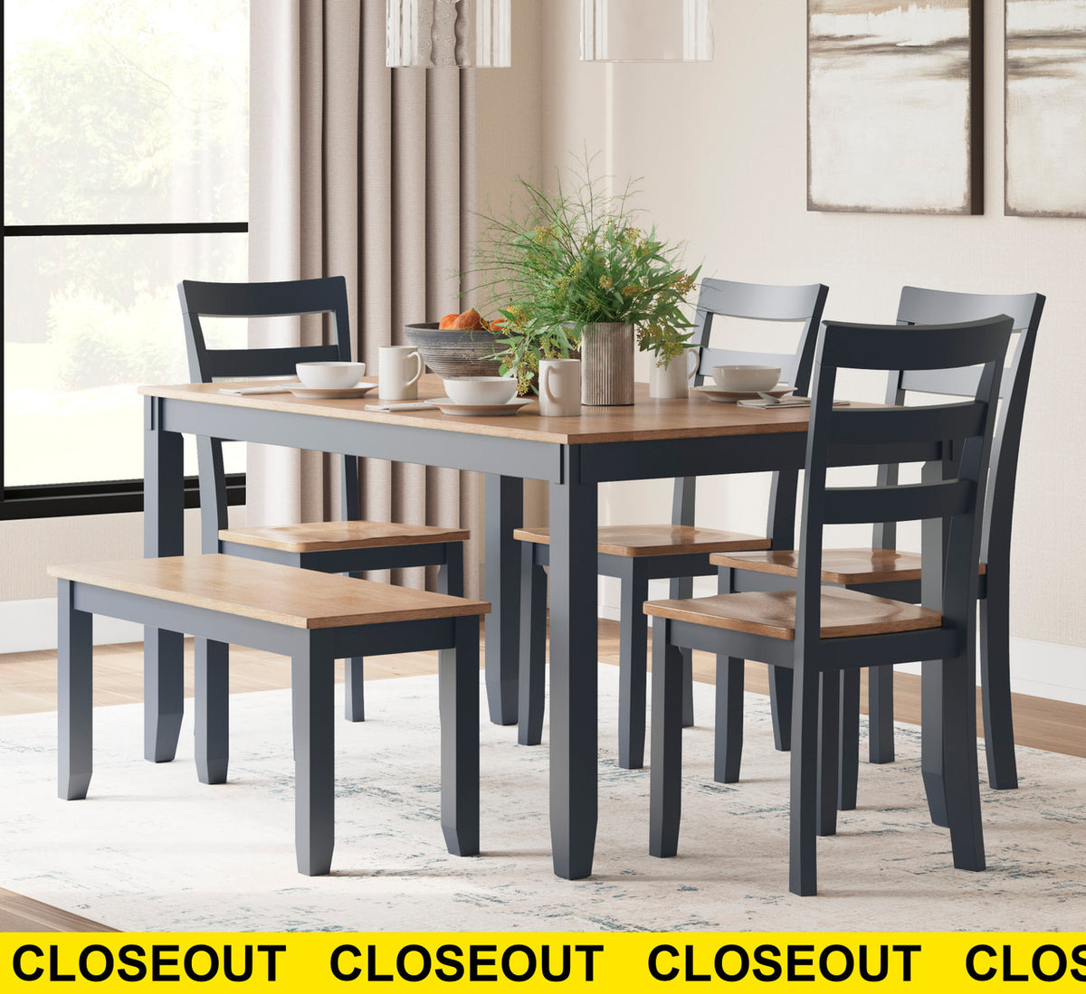 DELFINA Army Blue 6 Piece Dining Set
