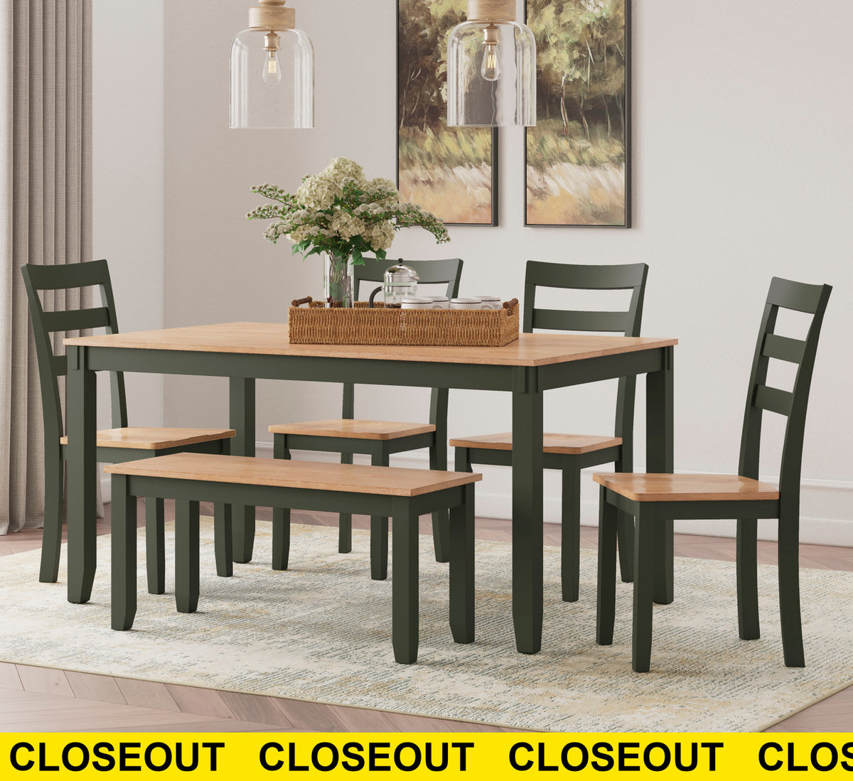DELFINA Forest Green 6 Piece Dining Set