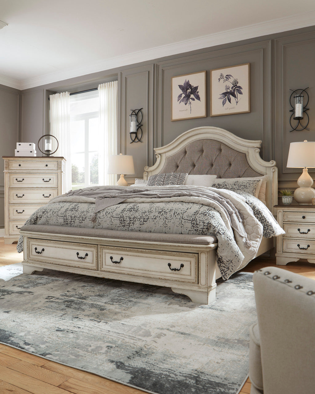 DELREY White Bedroom Set with Bench Storage Bed