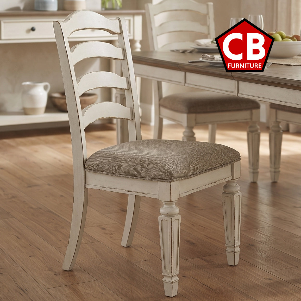 DELREY Distressed White 20" Wide Slatted Dining Chair