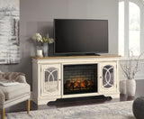 DELREY Antique White 74" Wide x 36" Height TV Stand with Fireplace