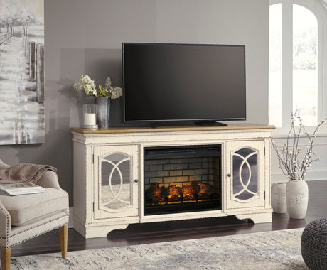 DELREY Antique White 74" Wide x 36" Height TV Stand with Fireplace