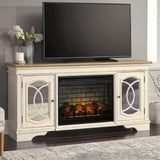 DELREY Antique White 74" Wide x 36" Height TV Stand with Fireplace