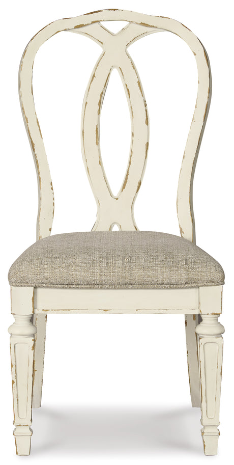 DELREY Distressed White 20" Wide Ribbon-Back Dining Chair