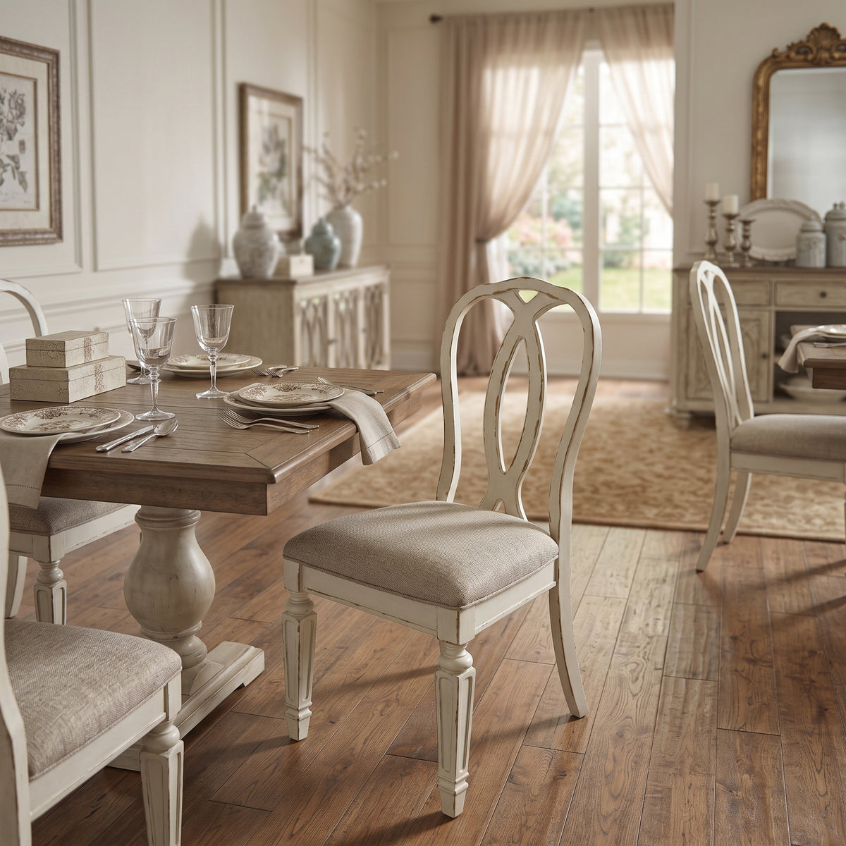 DELREY Distressed White 20" Wide Ribbon-Back Dining Chair