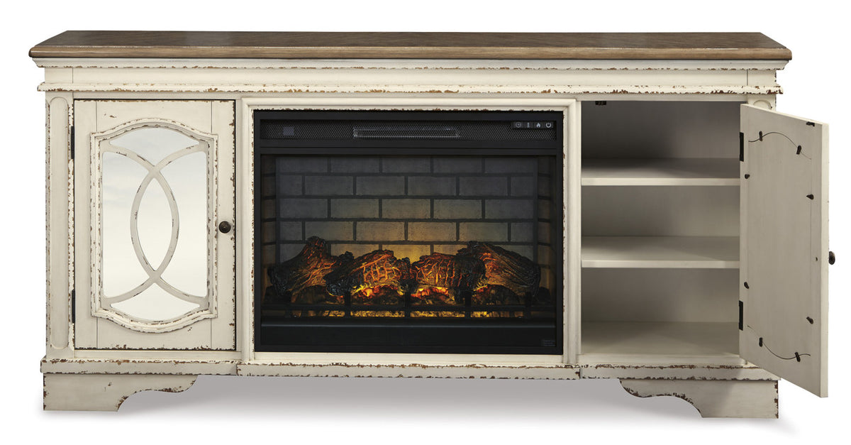 DELREY Antique White 74" Wide x 36" Height TV Stand with Fireplace