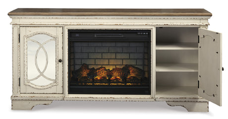 DELREY Antique White 74" Wide x 36" Height TV Stand with Fireplace