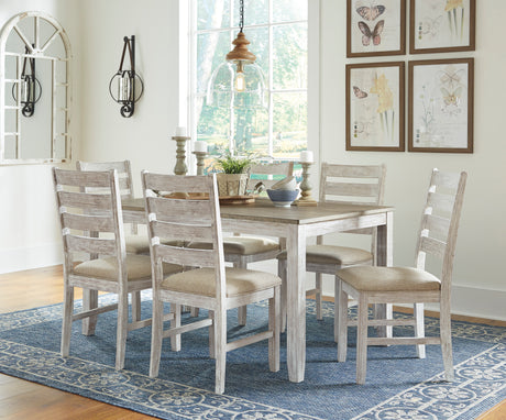 DEMITRIO Distressed White 7 Piece Dining Set