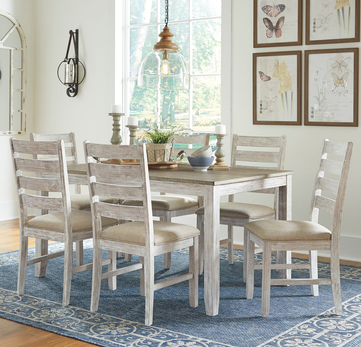 DEMITRIO Distressed White 7 Piece Dining Set