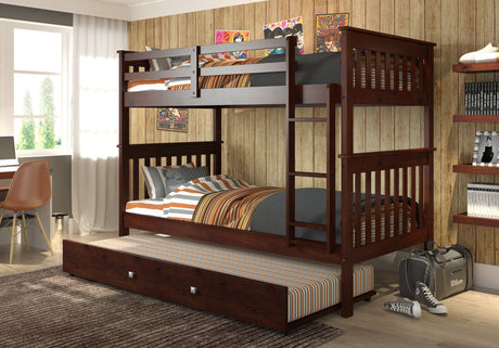 DERIK Dark Brown Twin Bunk Bed with Trundle