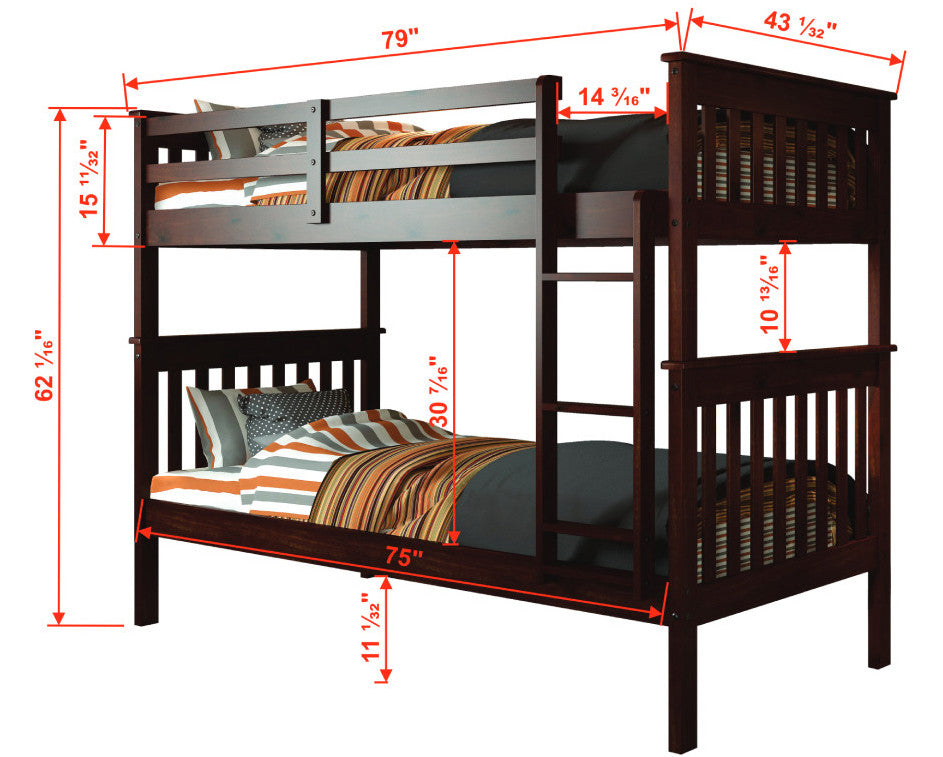 DERIK Dark Brown Twin Bunk Bed with Trundle