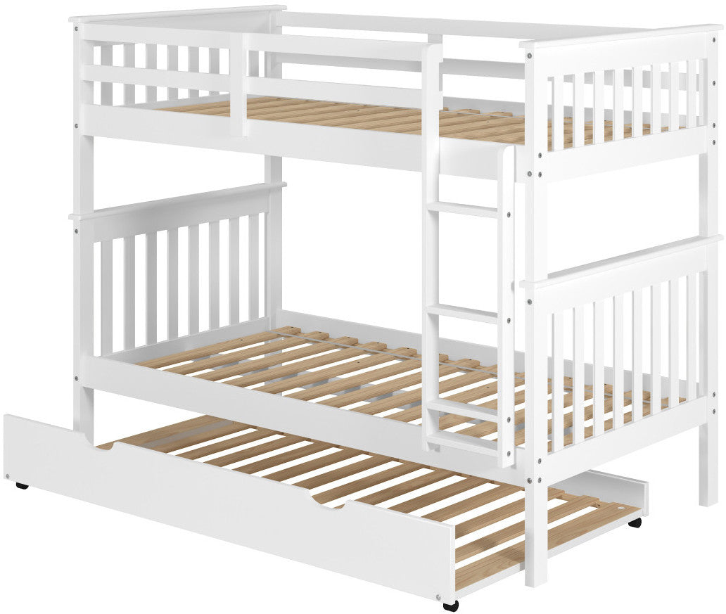 DERIK White Twin Bunk Bed with Trundle