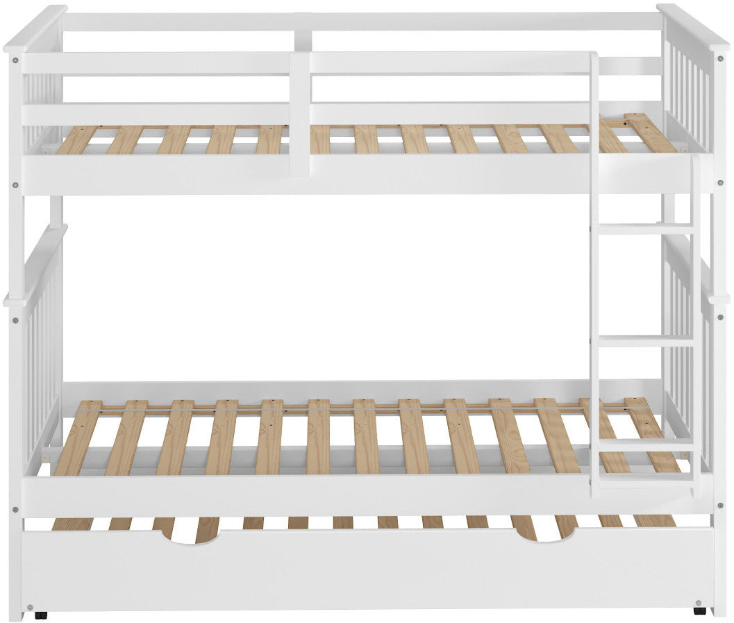 DERIK White Twin Bunk Bed with Trundle