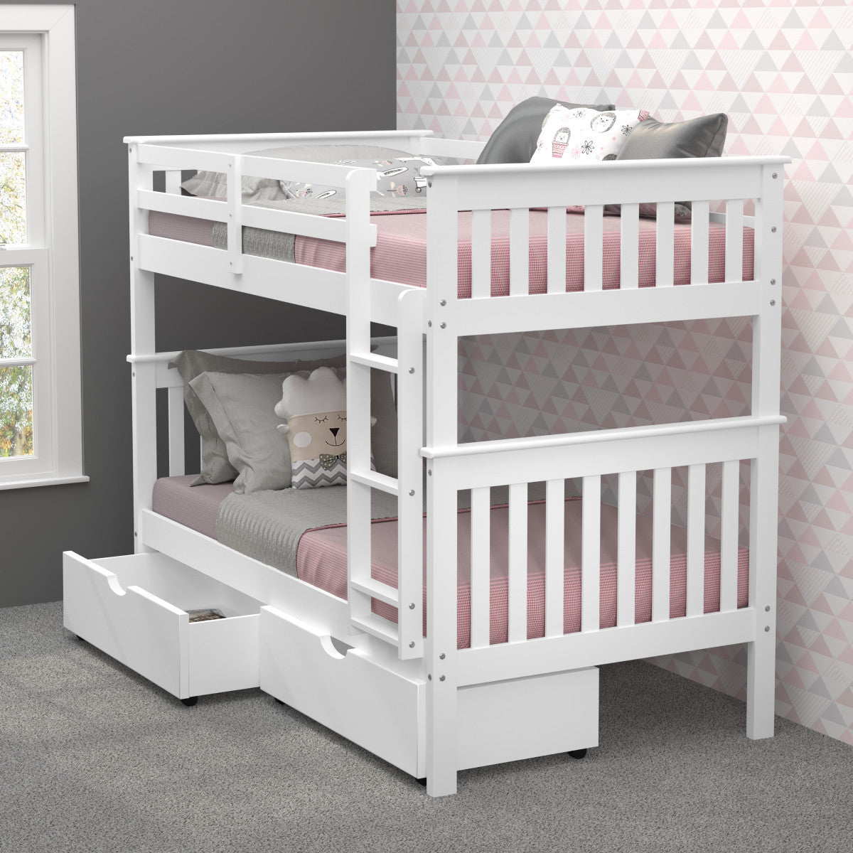 DERIK White Twin Bunk Bed with Underbed Drawers