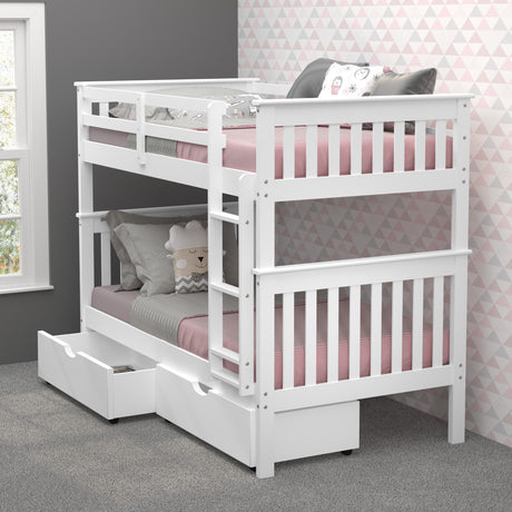 DERIK White Twin Bunk Bed with Underbed Drawers