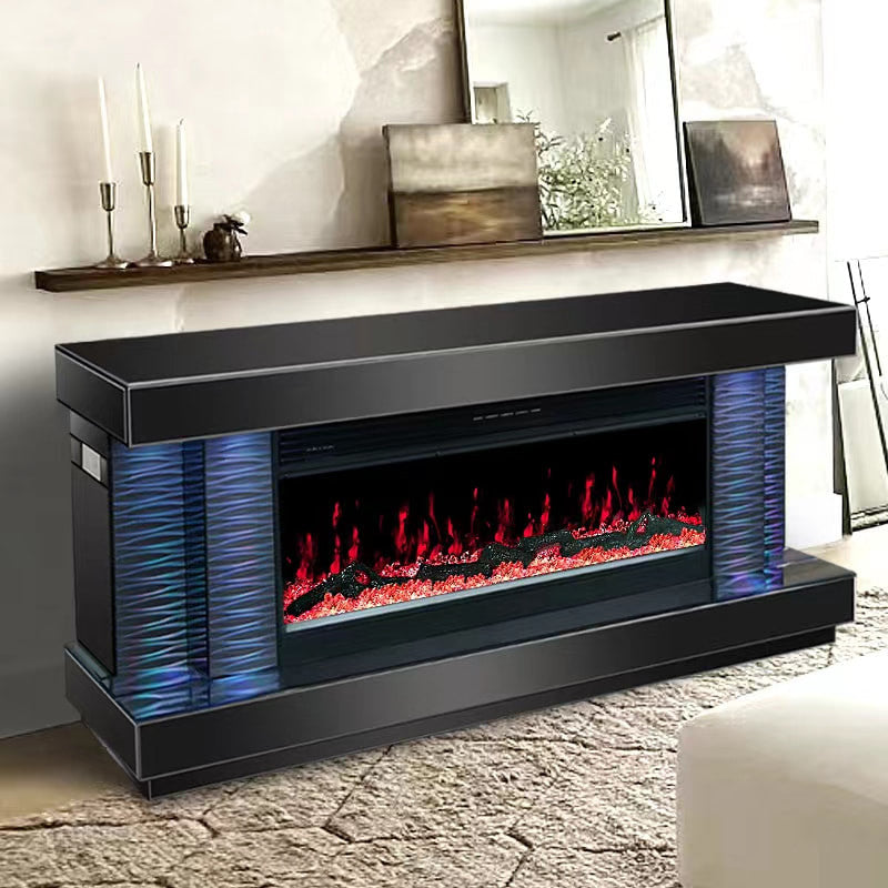 DINNA Black 71" Wide x 28" Height TV Stand with Fireplace & Bluetooth Speakers