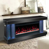 DINNA Black 71" Wide x 28" Height TV Stand with Fireplace & Bluetooth Speakers