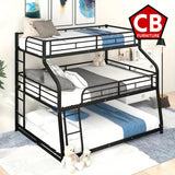DOSKLY Black Twin over Full over Queen Triple Platform Bunk Bed