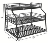 DOSKLY Black Twin over Full over Queen Triple Platform Bunk Bed