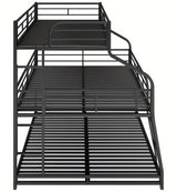 DOSKLY Black Twin over Full over Queen Triple Platform Bunk Bed