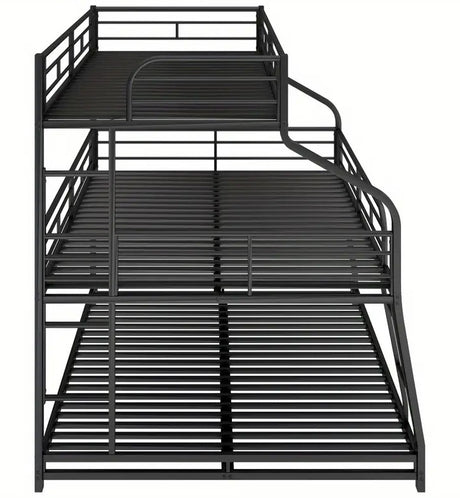 DOSKLY Black Twin over Full over Queen Triple Platform Bunk Bed