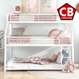 DOSKLY White Twin over Full over Queen Triple Platform Bunk Bed